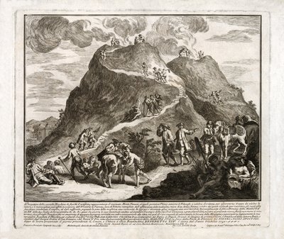 Perspective of the second eruption of Vesuvius, published 1750 by Francesco Spagnolo Perziado